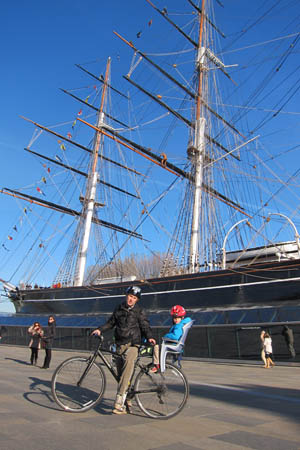 Pete takes a family bike ride past the Cutty Sark, Greenwich, London Cutty Sark Greenwich London bike ride
