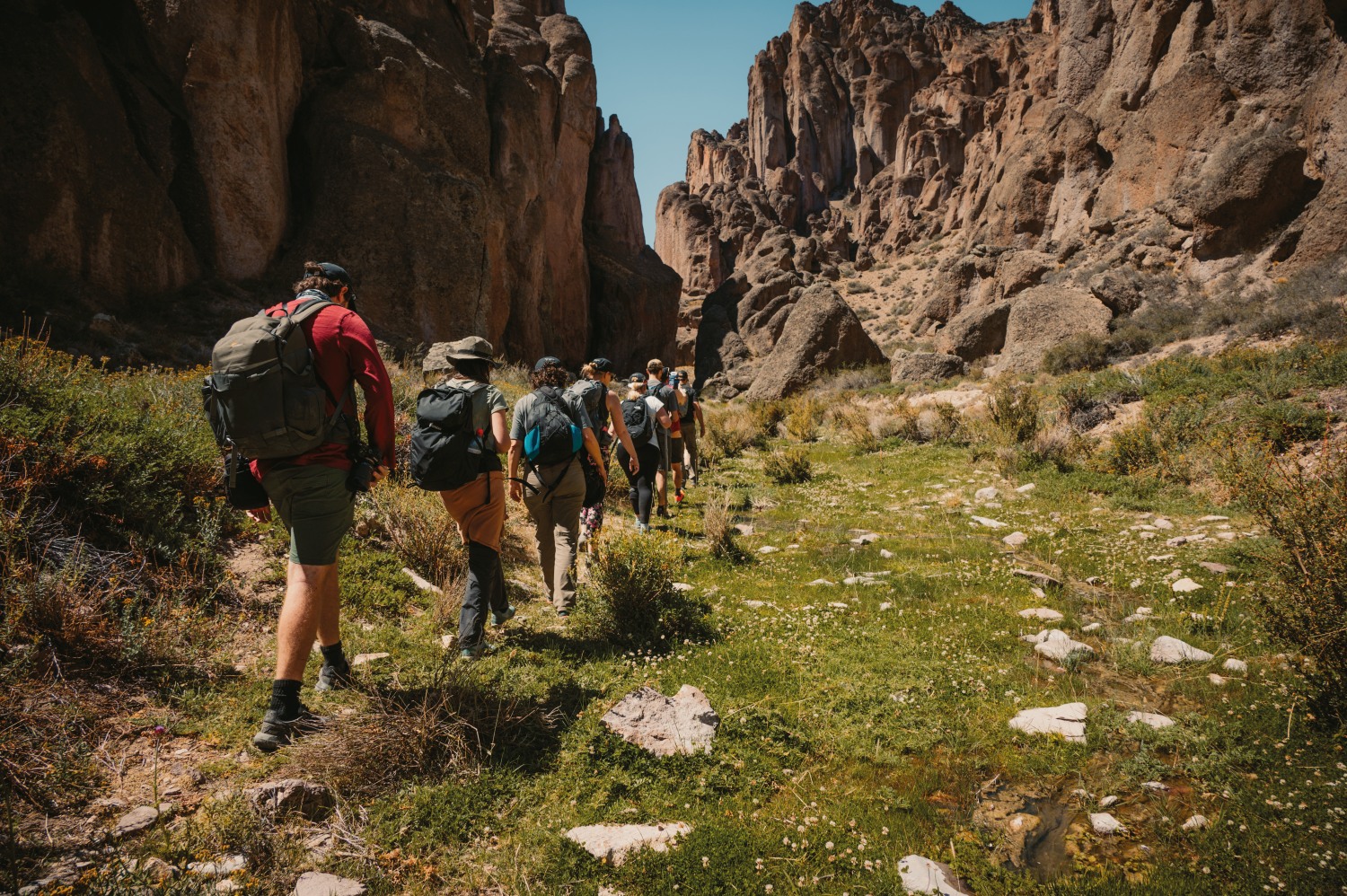 Group of people on hike to Alero Charcamata, Patagonia