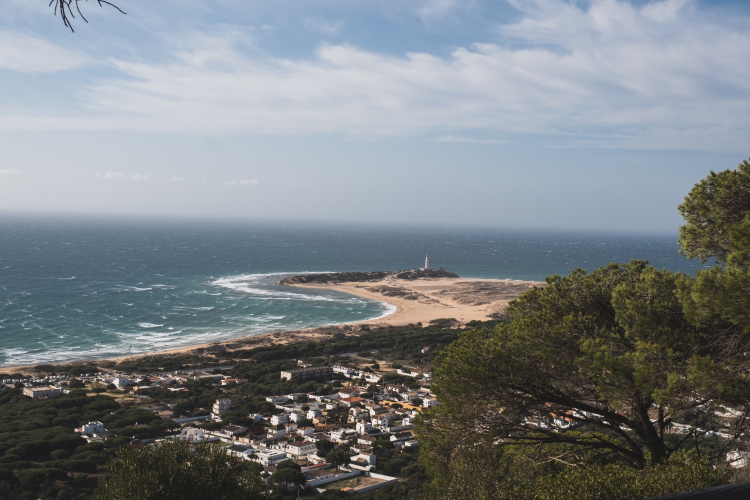 Landscape of beach, sea and town