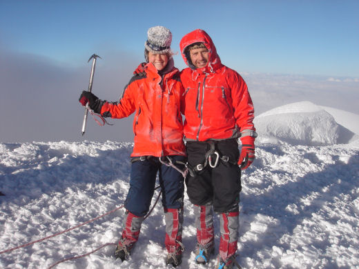 Susie and Pete reach the summit of Cotopaxi, Ecuador cotopaxi Ecuador summit